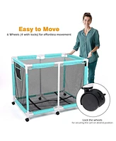 Yescom Extra Large Mesh Pool Storage Bin 214 Gallon Noodles Holder Toys Organizer 6 Wheels Rolling Cart Blue