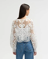 Nvlt Women s Lace Top with Blouson Sleeves