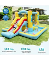 Inflatable Bounce House 7-in-1 Bouncy Castle with Slide and Tunnel without Blower