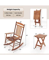 3-Piece Outdoor Rocking Bistro Set with Cushioned Chairs and Side Table