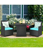 3 Pieces Patio Rattan Furniture Set with Cushion and Sofa Armrest