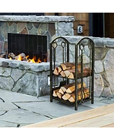 Fireplace Log Rack with 4 Pieces Fireplace Tools