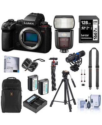 Panasonic Lumix S5II Mirrorless Camera, Bundle with Zoom Li-on Iii R2 Ttl Flash, Shotgun Mic, Video Tripod, 128GB Memory Card
