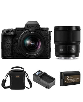 Panasonic Lumix S5IIX Mirrorless Camera with 20-60mm f/3.5-5.6 and 50mm f/1.8 Lenses, Bundle with Battery