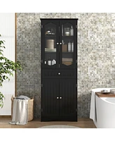 Tall Bathroom Storage Cabinet with 2 Glass Doors and Adjustable Shelves