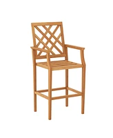 Patio Teak Wood Bar Stool Outdoor Counter Height Chair with Ergonomic Backrest