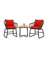 3-Piece Patio Bistro Set Cushioned Chairs & Glass Table for Deck, Balcony, or Garden