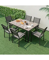 Gymax Patio Chair Set of 6 w/Breathable Fabric Seat & Heavy-Duty Metal Frame Armchairs