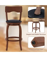 Set of 2 Swivel Bar Stools with Rubber Wood Base and Cushioned Seat