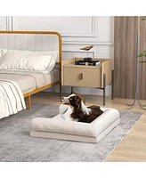 Egg-Foam Dog Crate Bed with 3-Side Bolster and Removable Washable Bed Cover