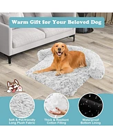 47"x 45"x 33" Plush Calming Dog Couch Bed with Anti-Slip Bottom