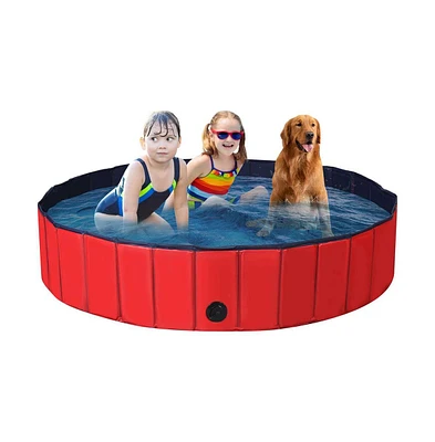 63 Inch Foldable Leakproof Dog Pet Pool Bathing Tub Kiddie Pool for Dogs Cats and Kids