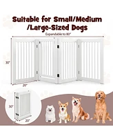 30 Inch Tall 4-Panel Freestanding Pet Gate Wooden Dog Fence