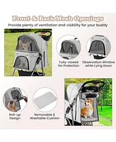 Folding Pet Stroller with Storage Basket and Adjustable Canopy