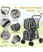 4-in-1 Double Pet Stroller with Detachable Carrier and Travel Carriage