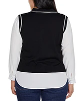 Belldini Plus Collared Split-Neck Two-Fer Sweater