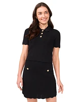 CeCe Women's Scalloped Jewel-Button Short-Sleeve Sweater