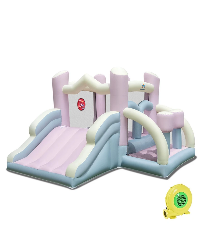 Inflatable Kids Bounce House with Slide & Boxing Columns Fun Bouncy Castle for Parties & Playtime