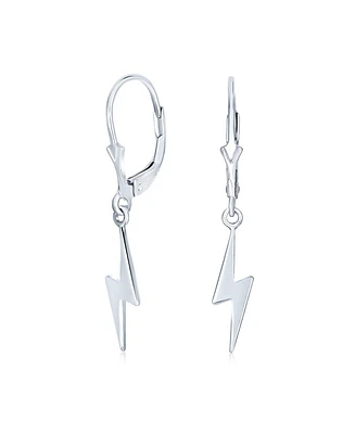 Bling Jewelry Delicate Minimalist Geometric Lightning Bolt Dangle Earrings in Sterling Silver