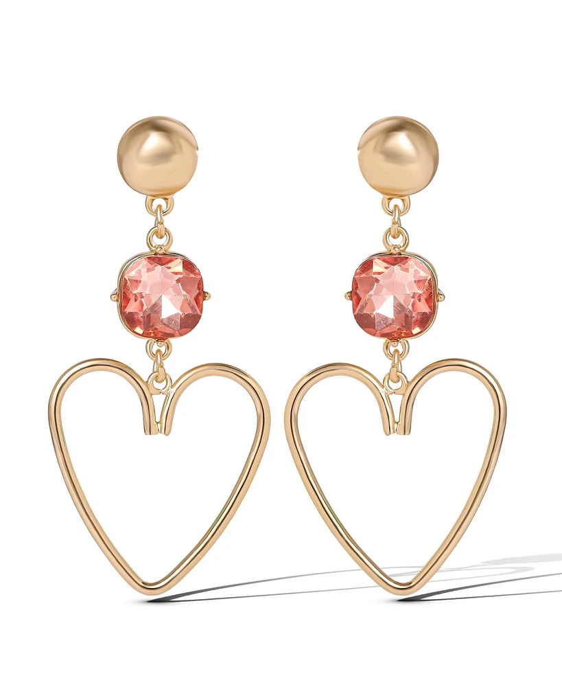 Jessica Simpson Gold-Tone Heart Drop Earrings with Pink Crystal Accent