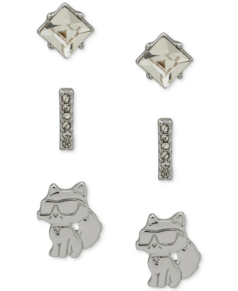 Karl Lagerfeld Paris 3-Pc. Set Crystal & Choupette Stud Earrings