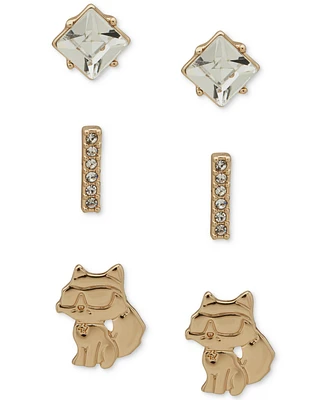 Karl Lagerfeld Paris 3-Pc. Set Crystal & Choupette Stud Earrings