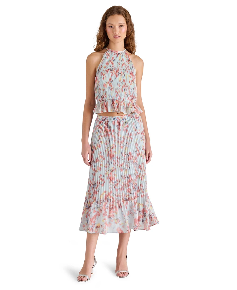 Steve Madden Women's Raina Printed Pleated Midi Skirt