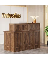 Tribesigns Reception Desk with Counter, 57-Inch Rustic Front Receptionist Table, Boho Welcome Checkout Counter for Office, Retail, Lobby, Be