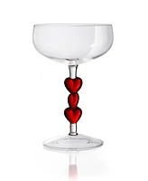 Qualia Glass Red Heart Stemmed Coupe Glasses, Set of 2