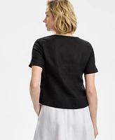 Charter Club Women's Split-Neck 100% Linen Top, Exclusively at Macy's