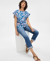 Nautica Jeans Women's Floral-Print Ruffle-Sleeve Top