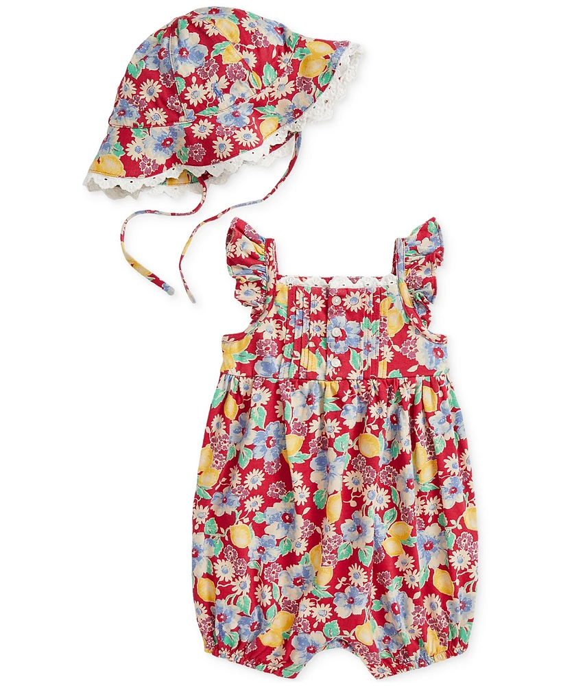 Polo Ralph Lauren Baby Girls Bubble Shortall & Hat Set