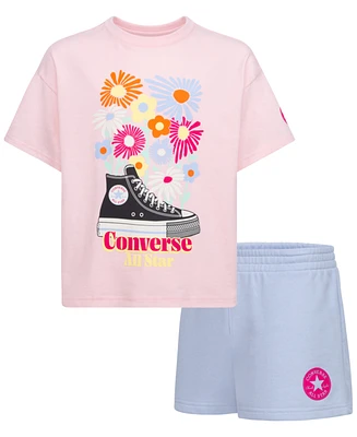 Converse Big Girls 2-Piece Boyfriend Short Sleeve T-Shirt and Shorts Set