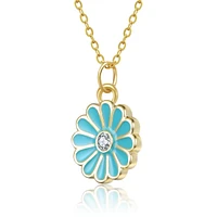 GiGiGirl Sterling Silver 14k Gold Plated Colored Enamel and Cubic Zirconia Flower Pendant Necklace