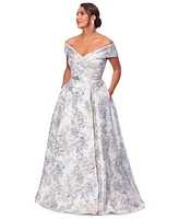 Xscape Petite Off-The-Shoulder Metallic Jacquard Gown