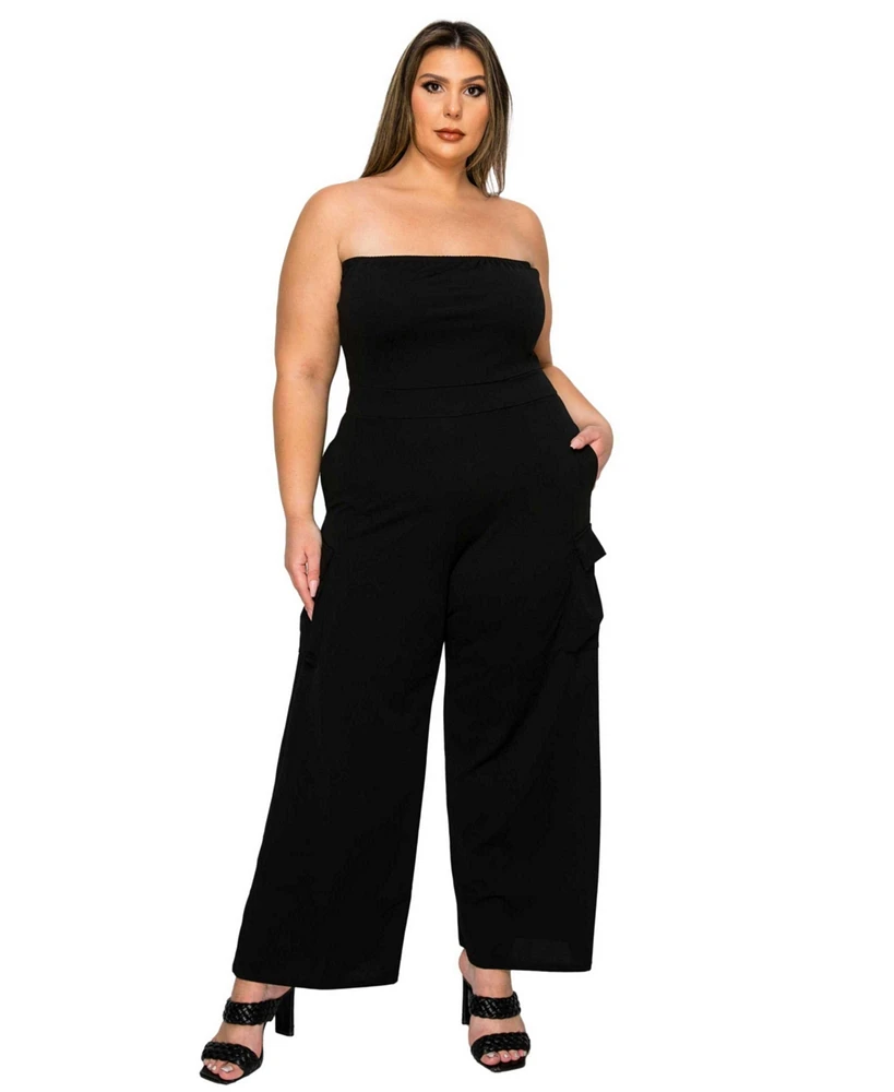 L I V D Women's Plus Yumi Sleeveless Cargo Jumpsuit