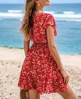 Women's Crimson Petals Floral Mini Beach Dress