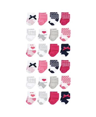 Luvable Friends Cotton Rich Baby Terry Socks 24-Pack, Bows, 0-6 Months