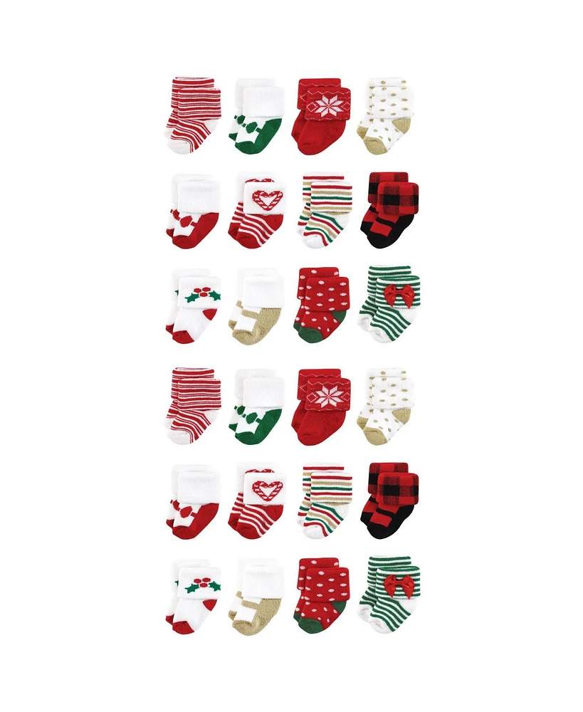 Hudson Baby Cotton Rich Terry Socks 24-Pack, 12 Days Of Christmas Girl, 12-24 Months