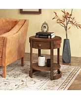 Gymax 2-Tier Nightstand w/ Shelf & Wood Grains Drawer Round End Table for Living Room