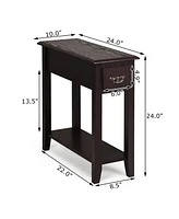 Gymax 2 Tier End Bedside Sofa Side Table Narrow Nightstand w/Drawer &Shelf