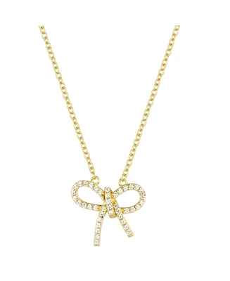 Gold Plated SIlver and Cubic Zirconia Bow Necklace 18 inches adjustable