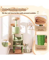 Multi-Level Cactus Cat Tree with Scratching Posts, Ladder, Double Condos & Toy Bed Fun & Cozy Cat Playhouse