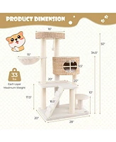 Modern Cat Tree for Indoor Cats with Cattail Fluff Condo & Top Perch Stylish & Cozy Playhouse