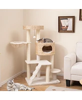 Modern Cat Tree for Indoor Cats with Cattail Fluff Condo & Top Perch Stylish & Cozy Playhouse