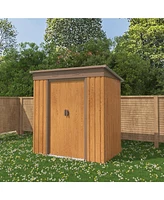 Storage Shed Metal Imitation Wood Grain 4×6 ft Tool Shed Waterproof Brown
