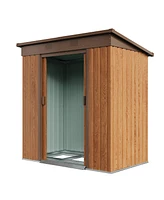 Storage Shed Metal Imitation Wood Grain 4×6 ft Tool Shed Waterproof Brown