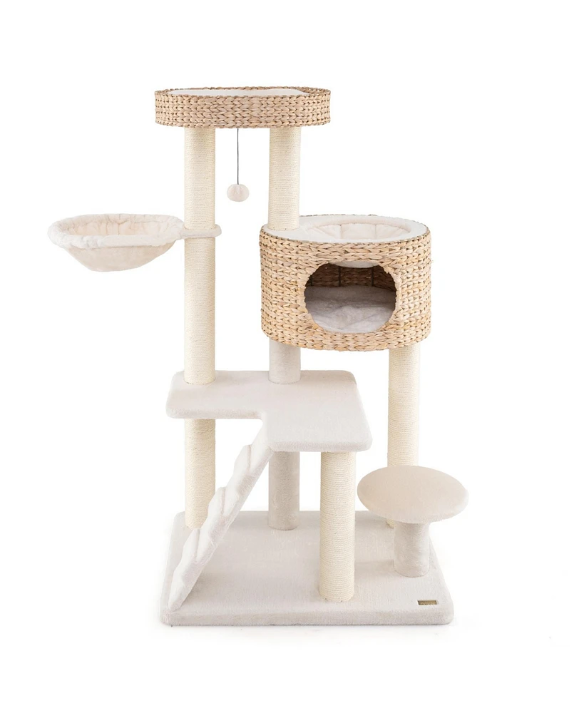 Modern Cat Tree for Indoor Cats with Cattail Fluff Condo & Top Perch Stylish & Cozy Playhouse