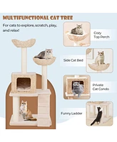 Cattail Cat Tower with Sisal Scratching Posts, Perch & Condo Cozy Multi-Level Playhouse for Cats