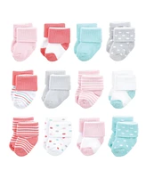 Luvable Friends Cotton Rich Baby Terry Socks 24-Pack, Coral Dots, 6-12 Months